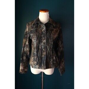 Coldwater Creek Jacket Womens Metallic Gold Maximalist Paisley Beaded Jacket P10
